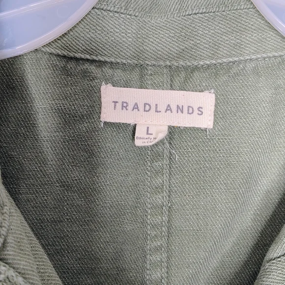 Tradlands Avocado Green Cotton Utility Jumpsuit Sz L - Picture 3 of 16